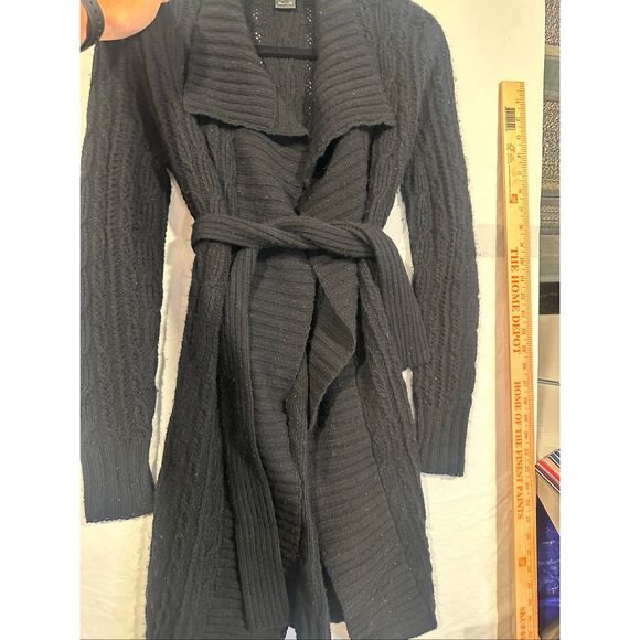 Ralph Lauren Black Label Cable Knit Cashmere Wool Black Shaw/ Cardigan, size XS - Picture 1 of 9
